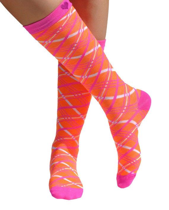 Knee High Socks Roller Derby Socks Skate Party Fun Socks Glow Party Gift Socks Pink Orange Swirls Neon Birthday Gift Tween Girl Leggings Il_570xn