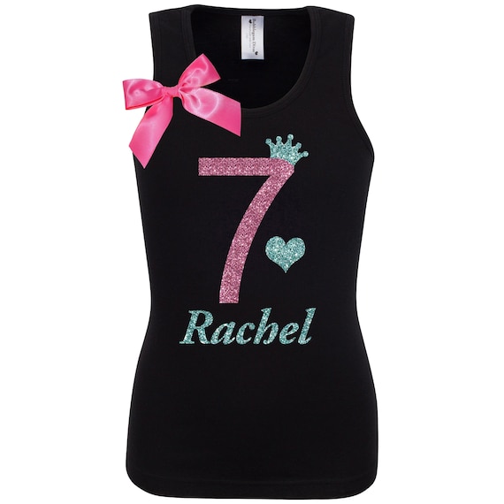 7th Birthday Girl Shirt Black Tutu Skirt 7 Birthday Outfit Girls Pink Glitter Sparkle Tank Top Personalized T-Shirt Party Gift Kids Clothing Il_570xn