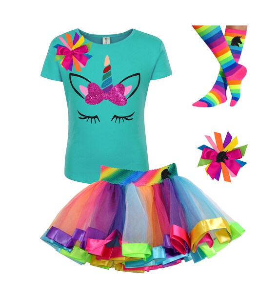 Rainbow Unicorn Shirt Rainbow Pony Unicorn Birthday Tutu Dress Fairytale Birthday Party Outfit Personalized Gift Unicorn Hair Bow HornRB Il_570xn