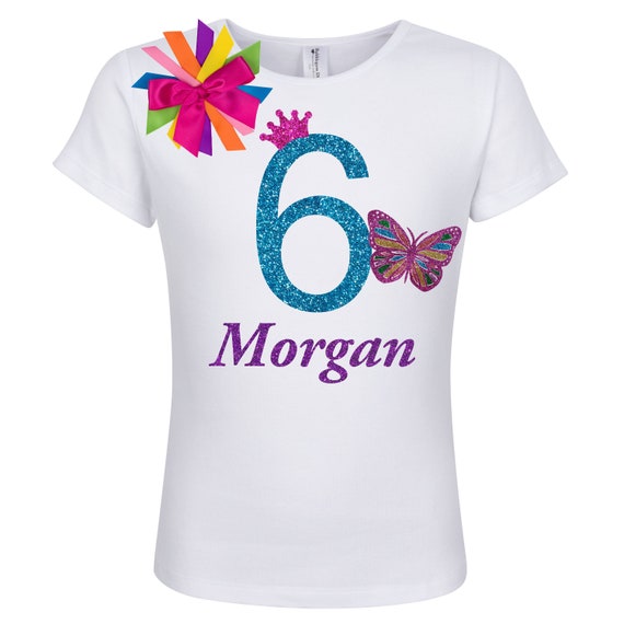 Butterfly Birthday Shirt Girl 6 Year 
