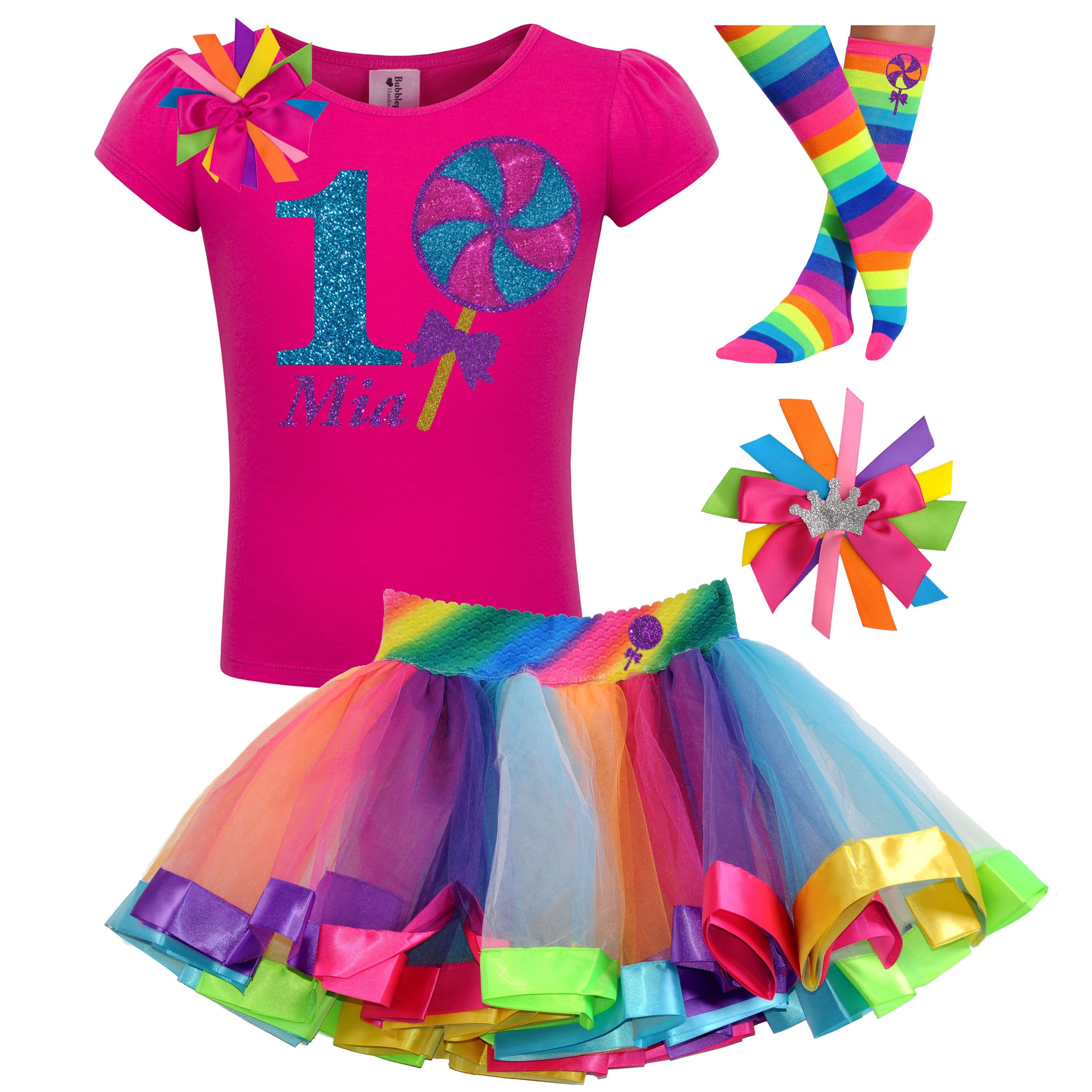1st Birthday Shirt Lollipop Outfit First Dress 1 Party Happy Tutu Personalized Baby Gift Bubblegum Diva