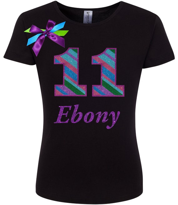 Stripe 11th Birthday Shirt Tween Girl 11 Year Old Girls Birthday Eleven Personalized Eleventh T-Shirt | Bubblegum Divas Il_570xn
