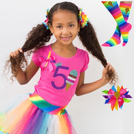5th Birthday Outfit Kids Ice Cream Party Summer Birthday Ice Cream Social Rainbow Tutu Candy Shop Sweets Girls Birthday Personalized Name 5 by Bubblegum Divas Catch My Party
