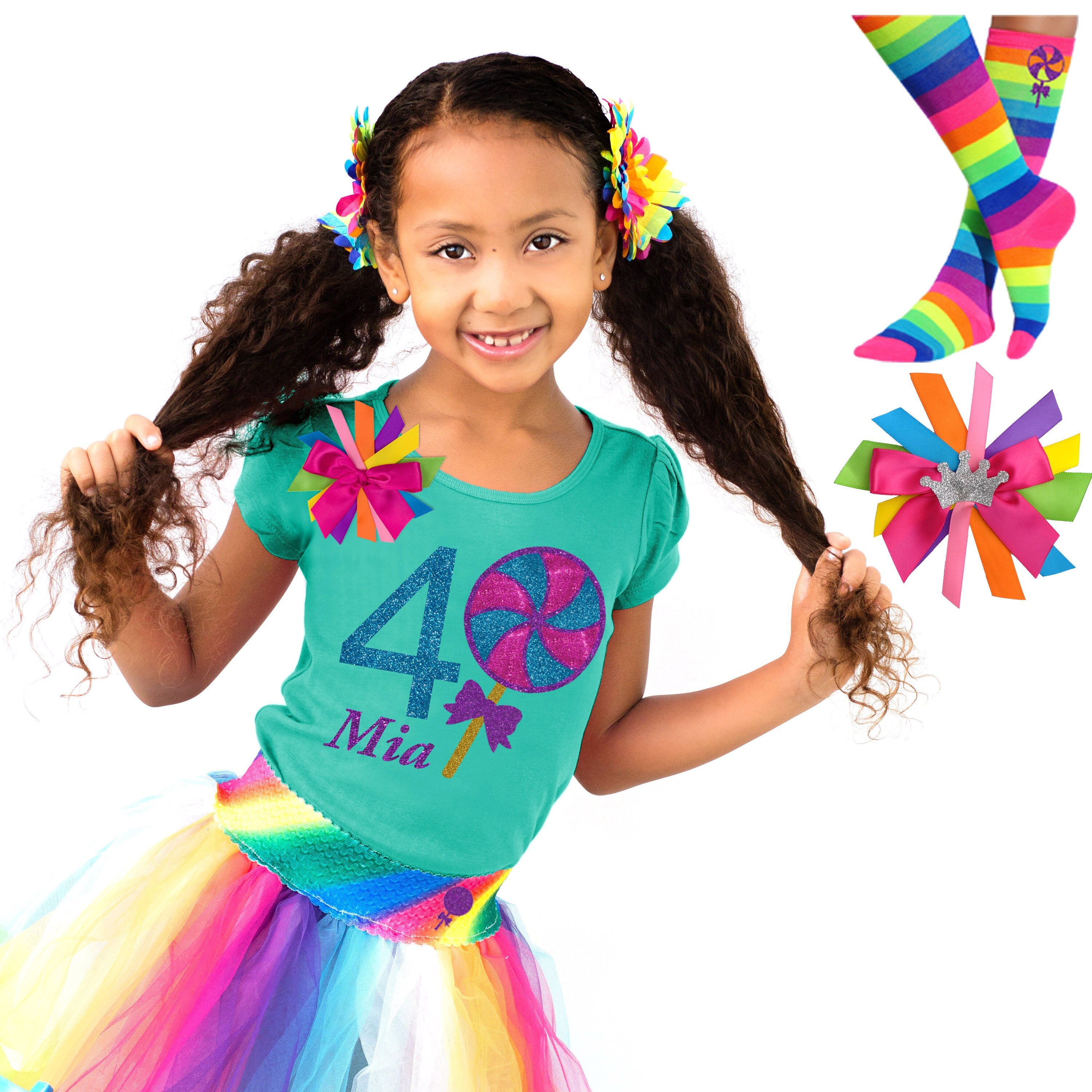 Lollipop Birthday Party Dress 3rd Rainbow Tutu Outfit Shirt