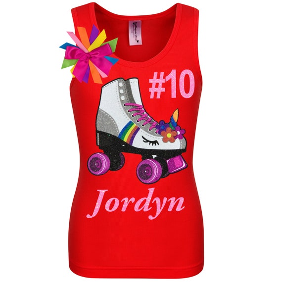 Roller Skates Unicorn Birthday Shirt Girls 10th Birthday Rainbow Tutu Roller Derby Glow Skating Party Personalized Gift | Bubblegum Divas Il_570xn