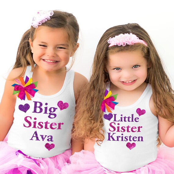 Big Sister Shirt Pink Purple Hearts Big Sister Gift Announcement Shirt Little Sister Matching Sibling Personalized Baby Shower Shirt Set Il_570xn