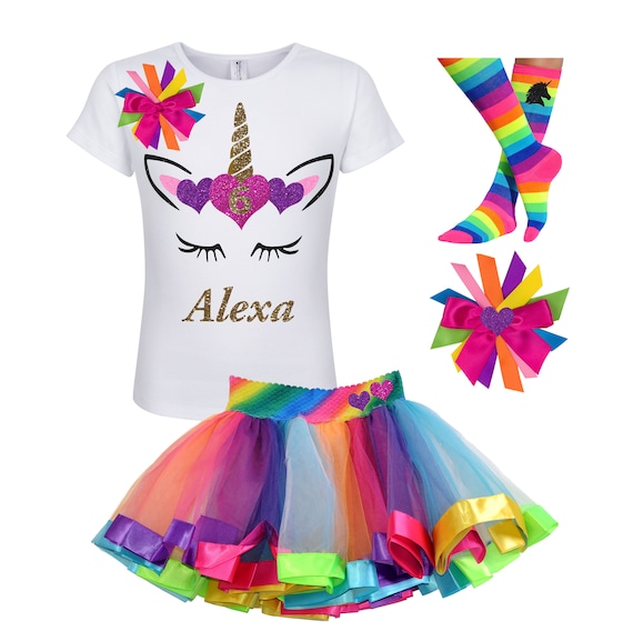 Unicorn 6th Birthday Outfit Rainbow Tutu Gold Unicorn Horn Pink Hearts Unicorn Socks Girls Birthday Shirt 6 Custom Unicorn Birthday Shirt Il_570xn