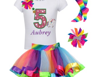 Magical Unicorn 5th Birthday Girl Party Dress Personalized Gift Rainbow Tulle Skirt Fairy Princess Pony Horse Shirt Glitter Tutu Love Stars