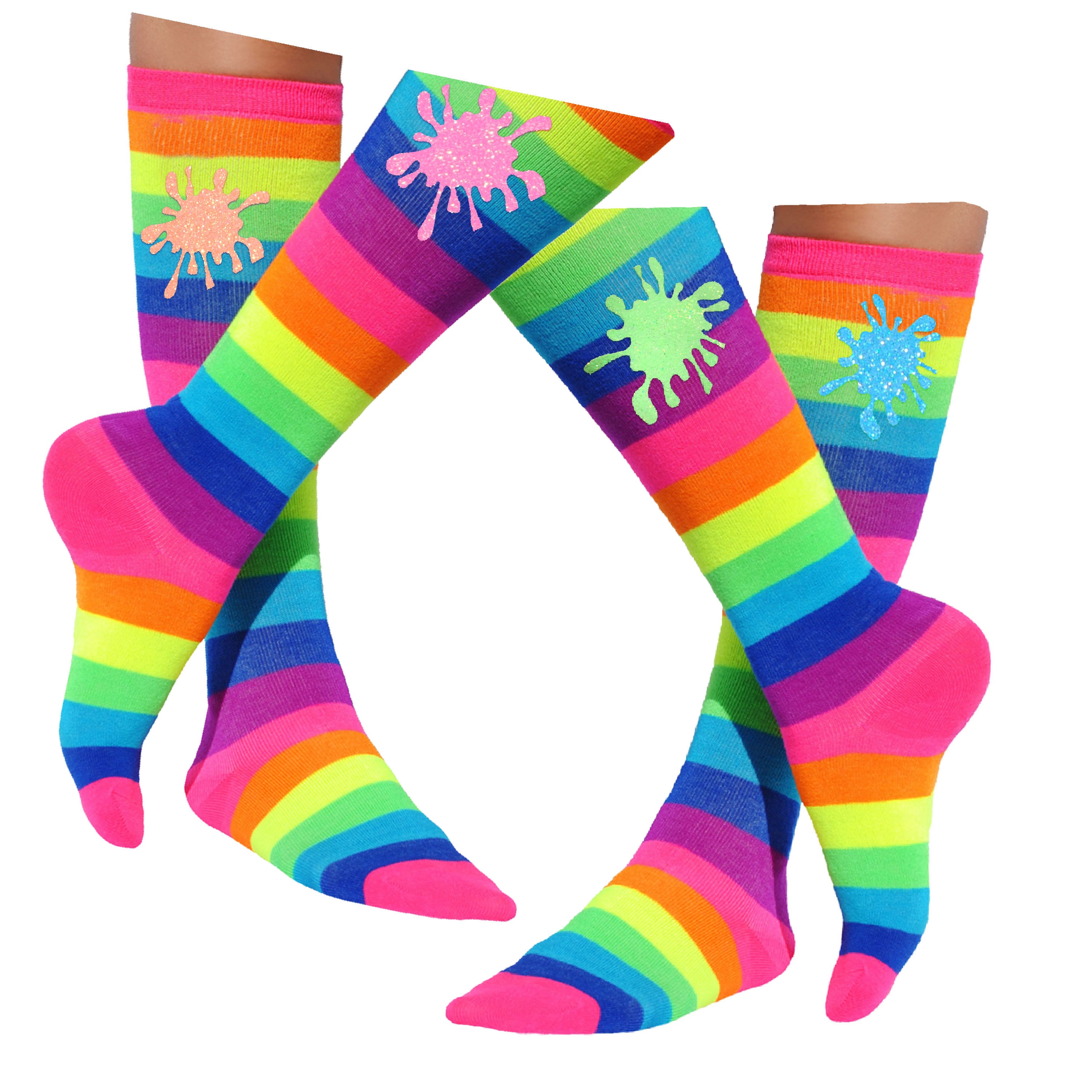 Slime Party Socks Rainbow Knee High Socks Glitter Crunchy Slime Pink Slime Crazy Fun Trendy Birthday Gift Neon Glow Party SLM