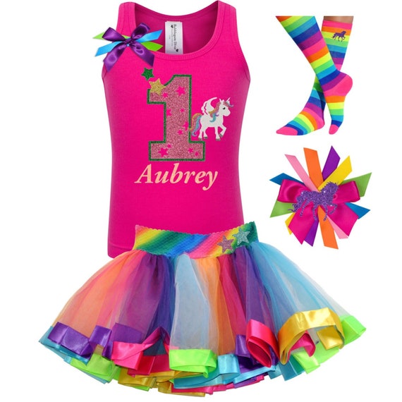 Unicorn Birthday Baby Girls 1st Birthday Top Rainbow Tutu First Birthday Unicorn Dress Cake Smash Outfit Personalized Gift | Bubblegum Divas Il_570xn