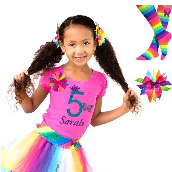 Butterfly Birthday Outfit 5th Birthday Shirt 5 Monarch Butterfly Wings Butterfly Hair Clip Butterfly Tutu Skirt Rainbow Knee High Socks NAME Il_570xn