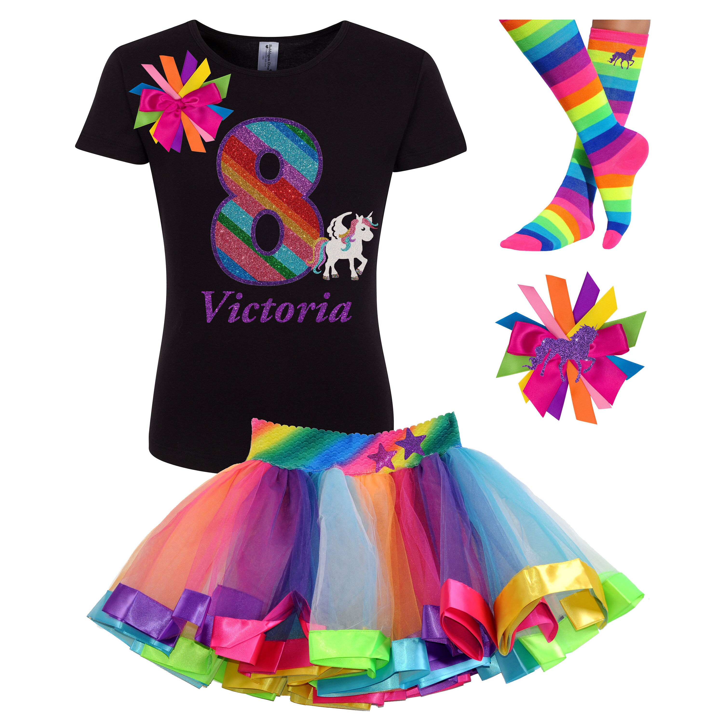 8th Birthday Black Unicorn Shirt 8 
