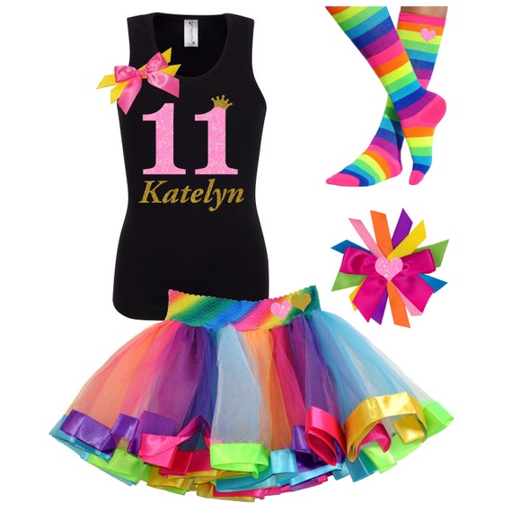 11th Birthday Shirt Tween Birthday Girl Shirt Neon Shirt Glitter Birthday Rainbow Fun Socks Personalized Name Eleven Shirt Glow Party Il_570xn