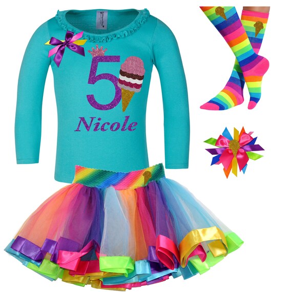 Ice Cream Shirt 5th Birthday Girl Outfit Long Sleeve 5 Scoops Birthday Shirt Fifth Birthday Party Dress Personalized Gift | Bubblegum Divas Il_570xn