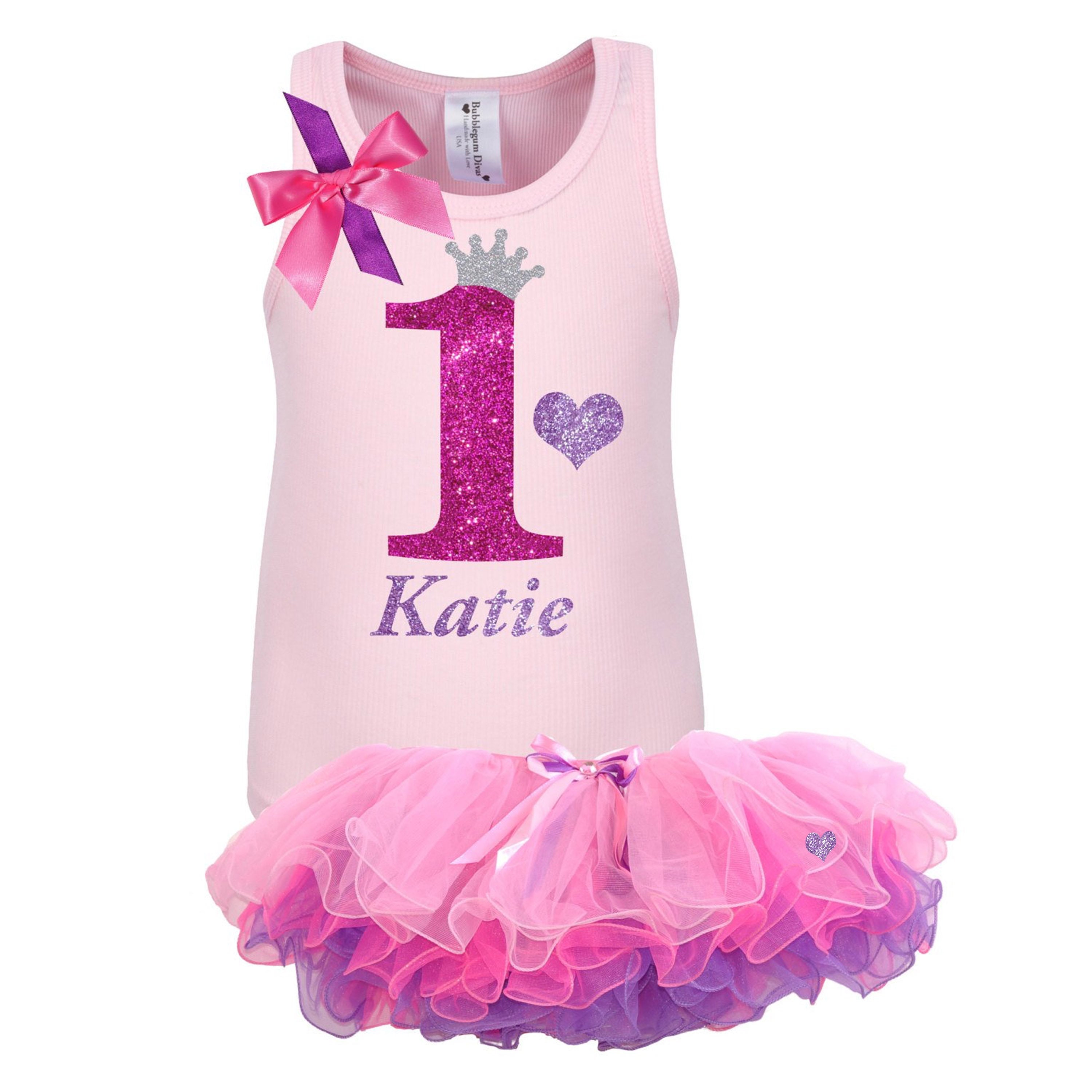 Personalized First Birthday Outfit | Pink & Purple Tutu, Party Shirt