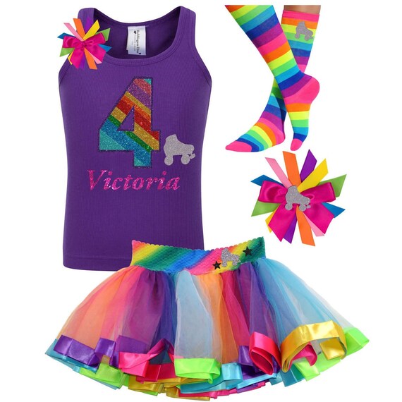 Roller Skates 4th Birthday Shirt Rainbow Tutu Roller Derby Little Girls Roller Skating Birthday Party Personalized Gift | Bubblegum Divas Il_570xn