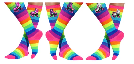 Roller Skates Party Socks Unicorn Roller Derby Socks Rainbow Knee High Boot Socks Birthday Gift Glow Skating Party Favors | Bubblegum Divas Il_570xn
