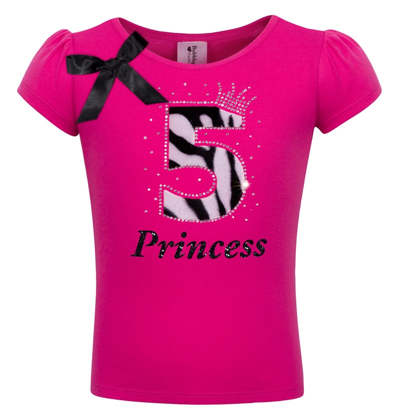 5th Birthday Girl Zebra Shirt 5 year Old Girls Birthday Shirt Fifth Birthday Girl T-Shirt Personalized Five Birthday Shirt image 1