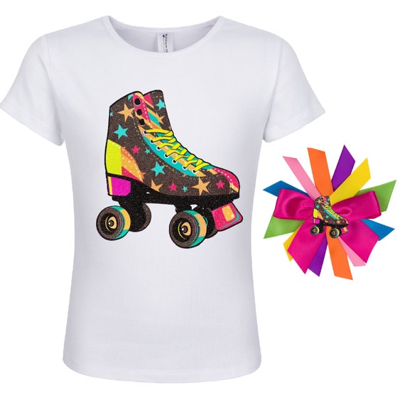 Roller Skate Birthday Shirt Girls Skating Party Favor Roller Derby Skate Outfit Birthday Gift Happy Birthday Shirt Rainbow Hair Bow | Foxy Il_570xn