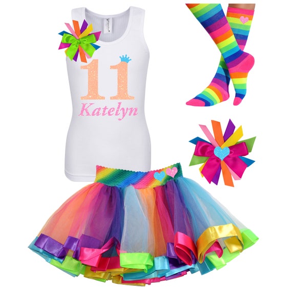 11th Birthday Shirt Tween Birthday Girl Shirt 11 Neon Glow in Dark Party Personalized Rainbow Outfit NEO-11 | Bubblegum Divas Il_570xn