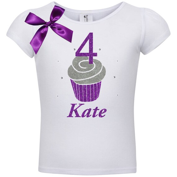 Cupcake Shirt 4th Birthday Cupcakes Tutu Skirt Stripes Sweet Shop Candy Cake T-Shirt 4 Purple Cupcake Hair Clip Glitter Personalized Name 4 Il_570xn