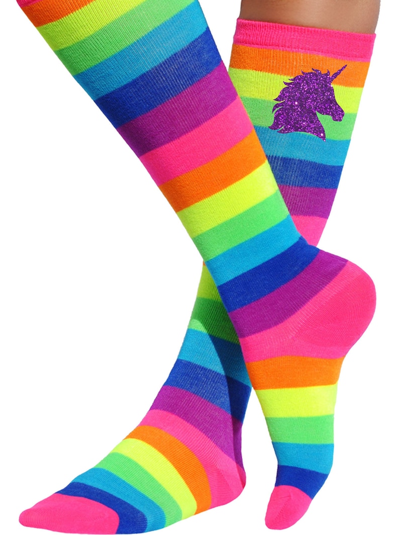Unicorn Rainbow Knee High Boot Socks Unicorn Costume Party Etsy