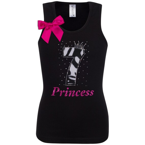 7th Birthday Girl Shirt Black Zebra Tank Top Party Shirt 7 years old Birthday Girl Rhinestone Number Seven Personalize Name Outfit Il_570xn