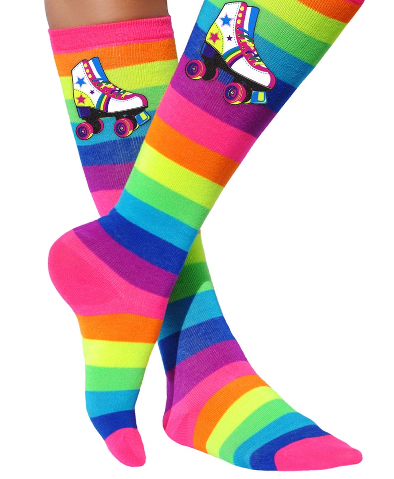 Roller Skate Girls Socks Neon Rainbow Knee High Custom Socks Etsy