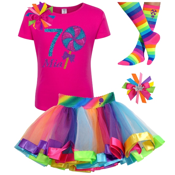 7th Birthday Lollipop Pink Shirt Candy Sweet Shop Rainbow Tutu Outfit Hair Bow Candyland Socks Carnival Birthday Party Personalized Name 7 Il_570xn