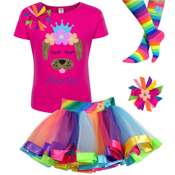 Girly Dog Face Shirt Eyelashes Neon Princess Crown Brown Puppy Pal Birthday Outfit Dog Lover Gift Pet Shop Rainbow Tutu Personalized 4 5 6 7 Il_570xn