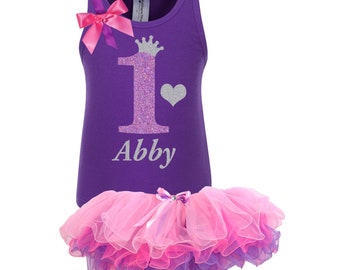 Personalized 1st Birthday Outfit: Purple Tutu Dress, Baby Girl Gift