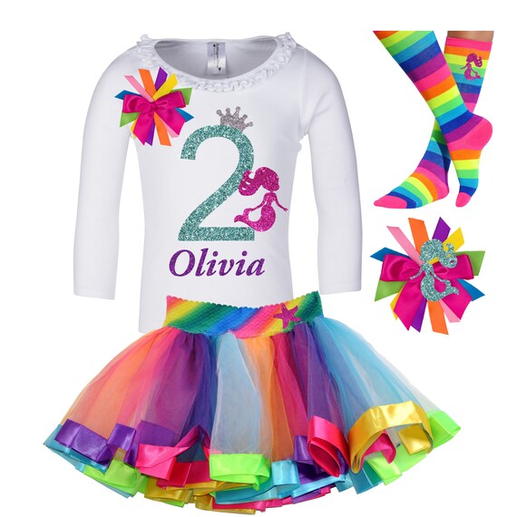 Mermaid Shirt 2nd Birthday Outfit Under The Sea Party Little Mermaid Knee Socks Rainbow Tutu Kid Costume Mermaid Hair bow Custom Name Age 2 Il_570xn