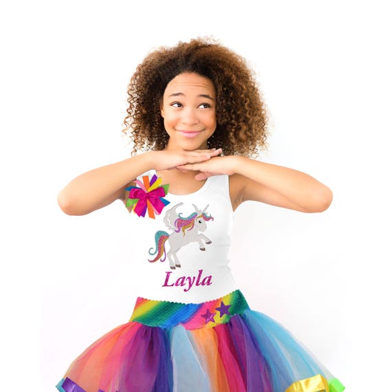 Unicorn Birthday Girl Shirt Fairytale Costume Rainbow Tutu Skirt Unicorn Face Pink Hair Bow Unicorn Personalized Gifts | Bubblegum Divas Il_570xn