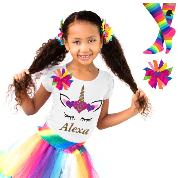 Bubblegum Divas Rainbow Outfit Unicorn Shirt Custom Girls Birthday Party Gift