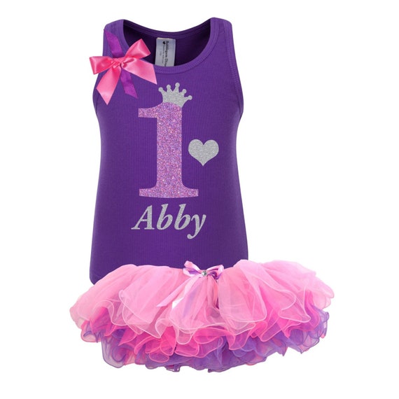 Baby 1st birthday Shirt Kids Birthday Party Girls First Birthday Purple Birthday Shirt Princess Crown Heart Hair Bow Personalized Name Il_570xn