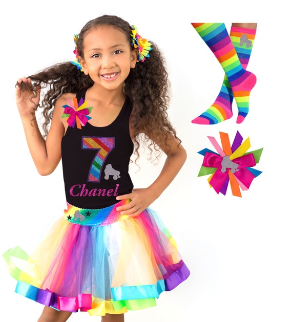 Roller Skates Shirt 7th Birthday Outfit Rainbow Tutu Glitter Roller Derby Boot Socks Glow Skating Party Personalized Gift | Bubblegum Divas Il_570xn