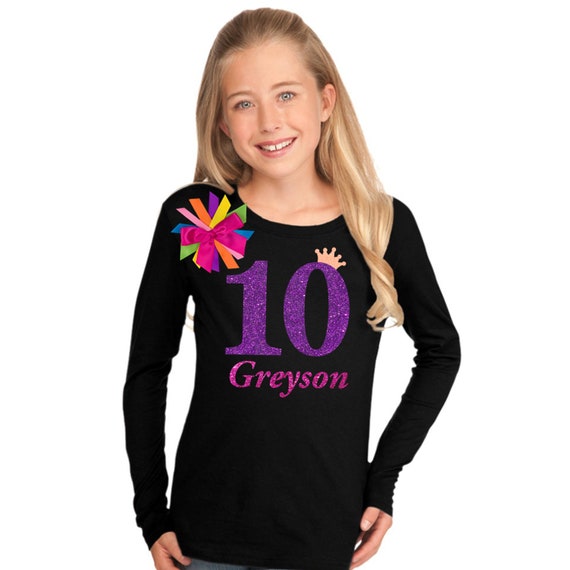 10th Birthday Shirt Tween Girl Outfit Glow Party Neon Purple 10 Rainbow Tutu Skirt Personalized Neon Socks Heart Hair bow Double Digits Ten Il_570xn