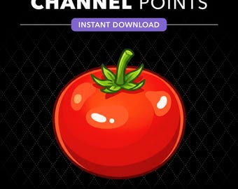 May include: A digital graphic featuring a bright red tomato with a green stem and leaves, centered against a black background with a subtle diamond pattern. The text CHANNEL POINTS appears in white at the top, with INSTANT DOWNLOAD below.