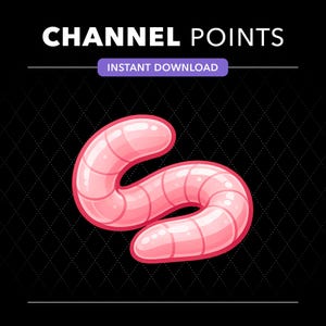 May include: A digital graphic featuring a pink, segmented worm illustration centred on a black background with a diamond pattern. The text CHANNEL POINTS appears in white at the top, with the words INSTANT DOWNLOAD in a purple box below.
