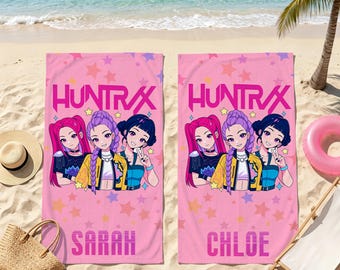 Custom HUNTRX Starry Squad Beach Towel, Personalized Name Pool Towel, K-Pop Demon Hunters Fan Must-Have, Squad Gift