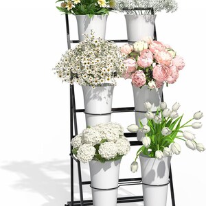 3FT Rolling Flower Display Stand with 6 Buckets, 3-Tier Florist Bar Rack