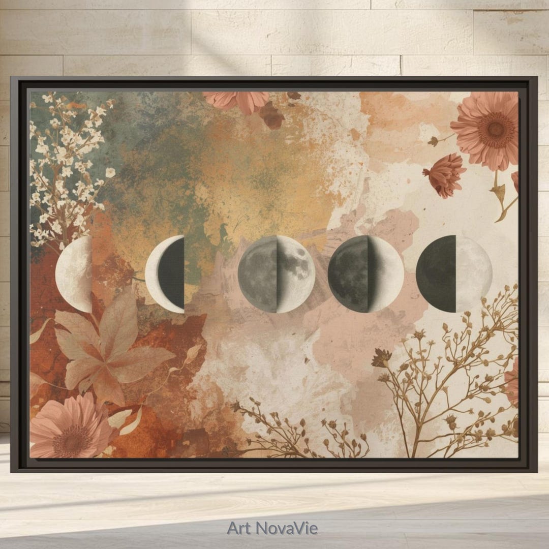 Boho Moon Phases Art Print | Terracotta Sage Floral Wall Decor - Etsy