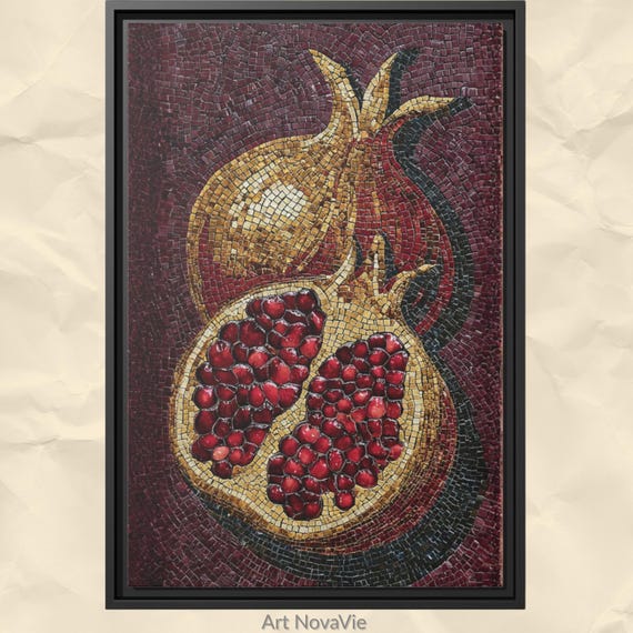 Pomegranate Mosaic Wall Art Byzantine Mediterranean Fruit Kitchen Decor Print