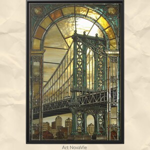 Benjamin Franklin Bridge Art Nouveau Stained Glass Tiffany Style Geometric Wall Art Print