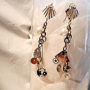 Steampunk earrings gold filled ear wires assorted watch parts faux pearl