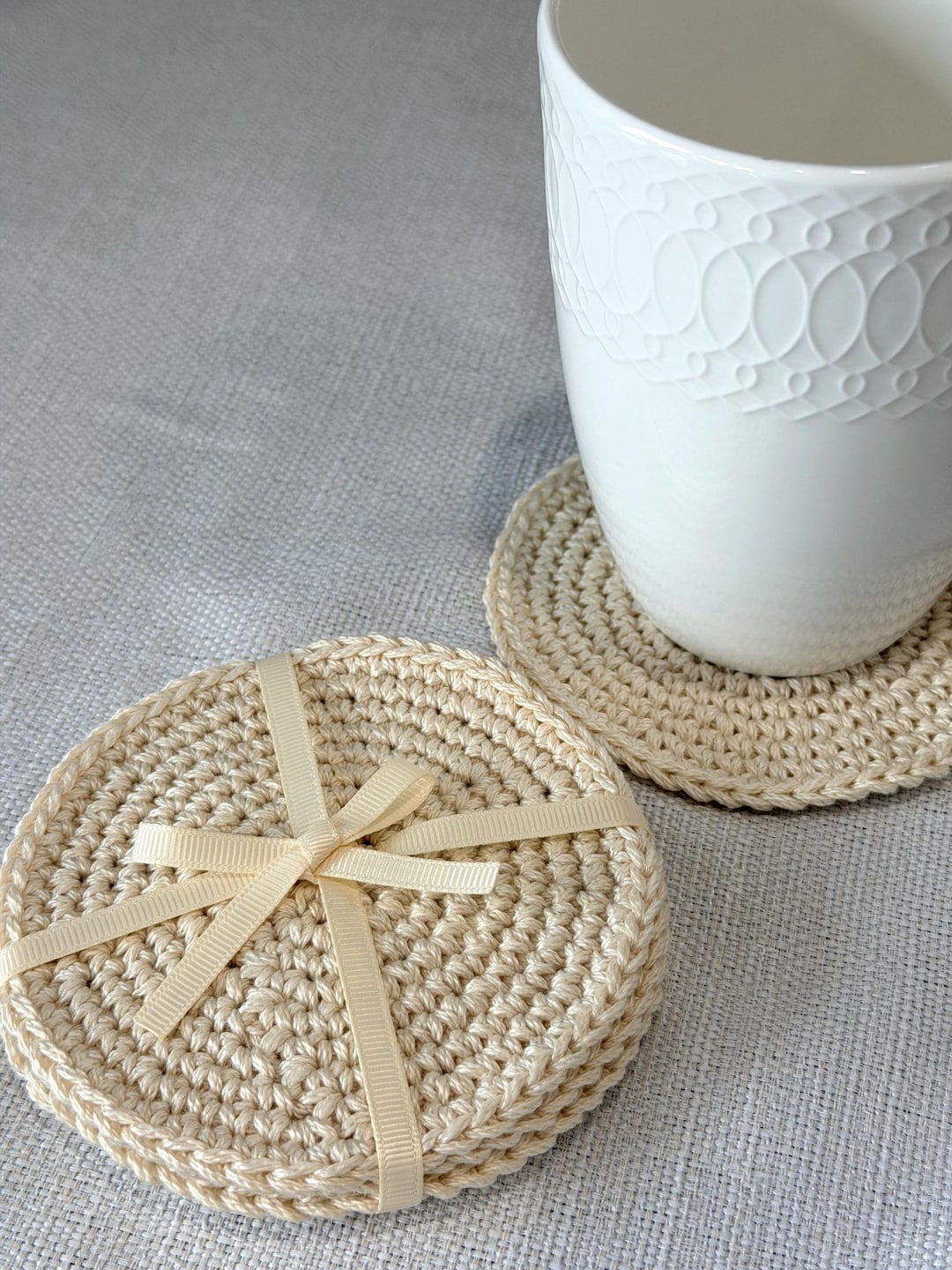 Handmade Cotton Crochet Coasters Set of 4, Minimal Mug Rugs, Neutral ...