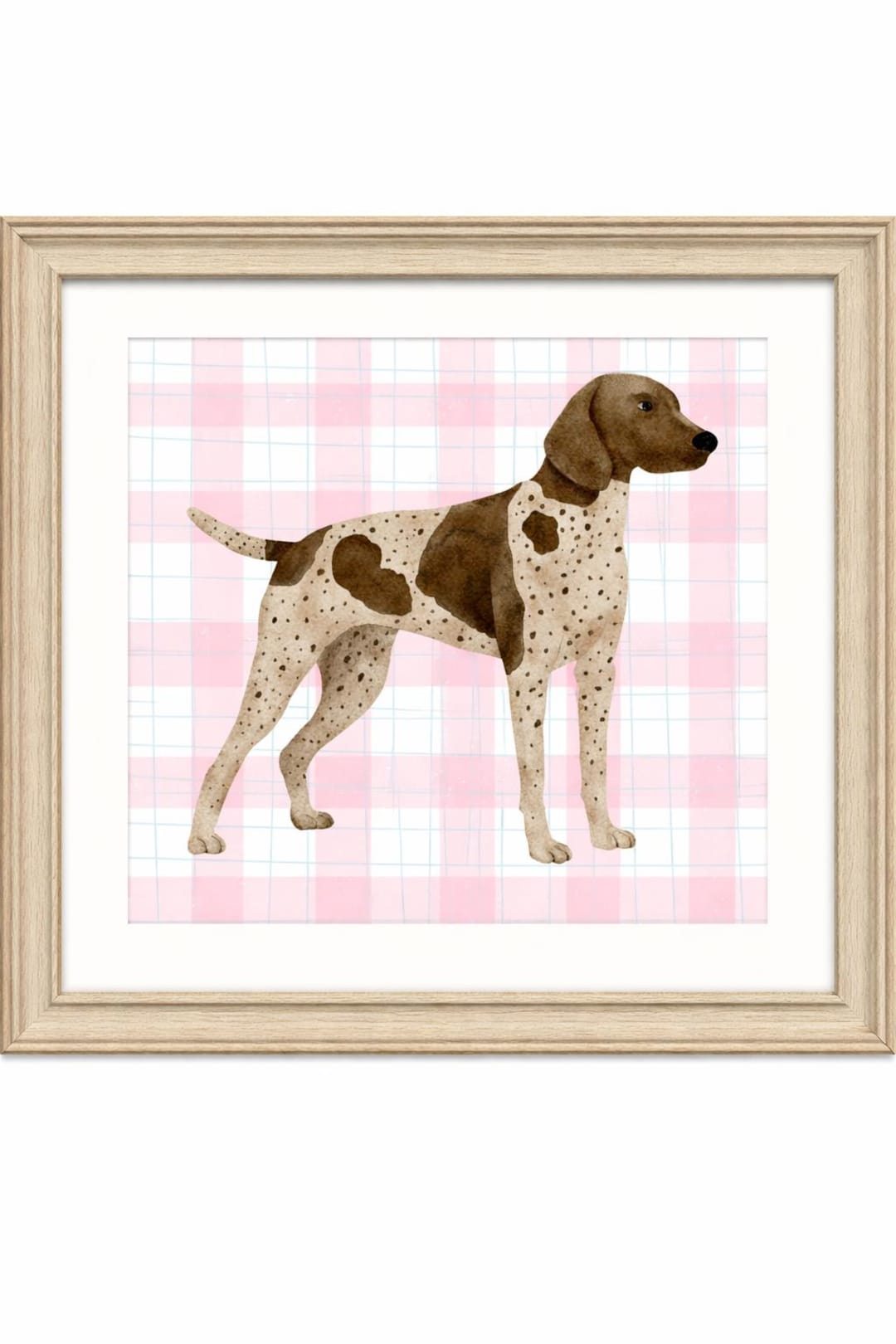 German Shorthaired Pointer Print | Watercolor Dog Art, Pink Gingham ...