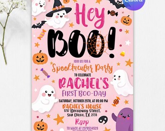 Spooky One 1st Birthday Invitation, Halloween Party Invite, Spooktacular Birthday Party, Cute Ghost Invitation, Editable Canva Template