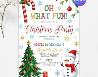 Editable Christmas Party Invitation, Holiday Celebration Invite, Winter Xmas Party Template, Digital Download Canva Invitation