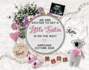 Girl Pregnancy Announcement Digital Baby Announcement Editable Template Instant Download Girl Gender Reveal For Social Media Pink Teddy Bear